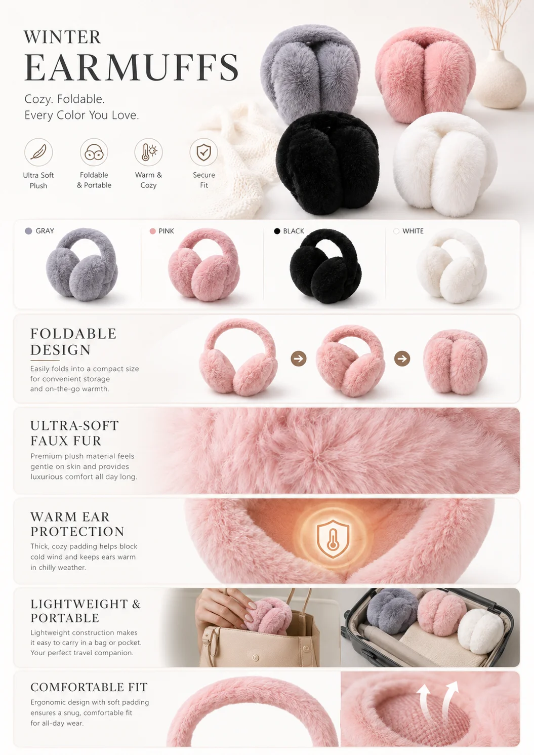 Супертеплые плюшевые наушники, – обзор и цена Earmuffs Foldable